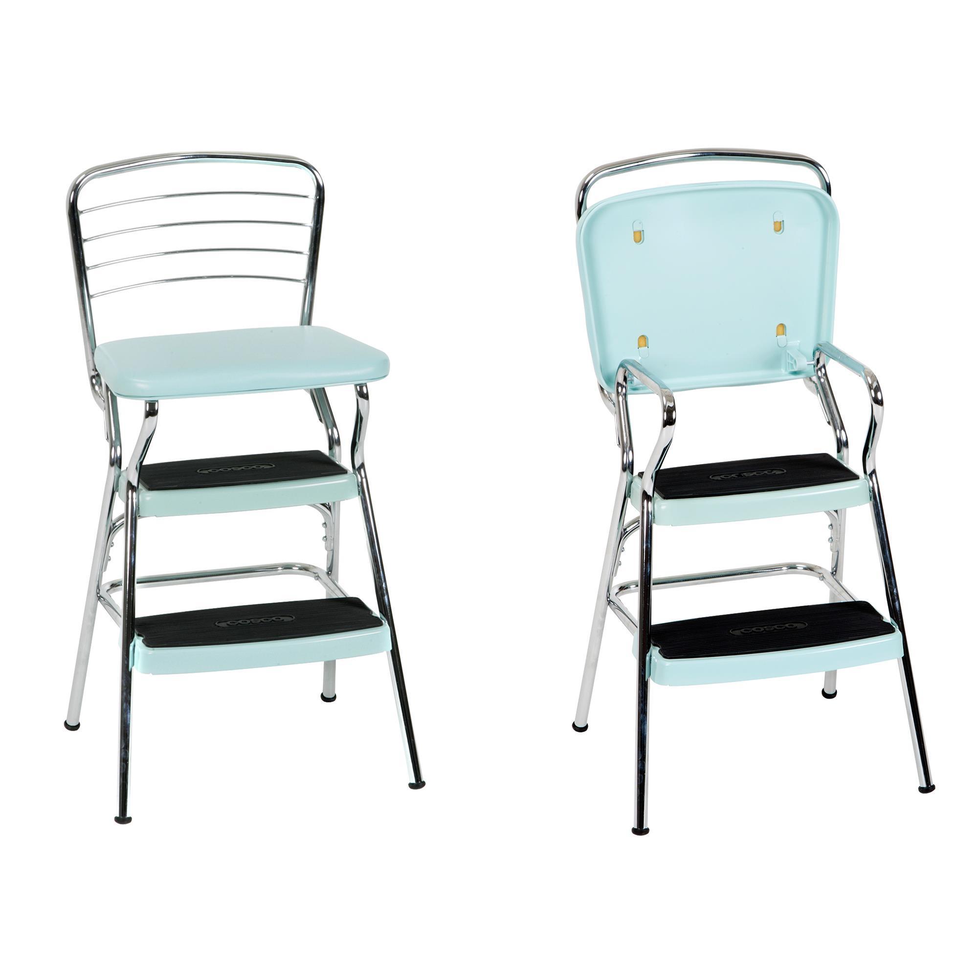 Cosco, Stylaire Retro Chair/Step Stool with Flip-Up Seat, Height 2.82 ft, Capacity 225 lb, Material Chrome, Model# 11140TEA1E